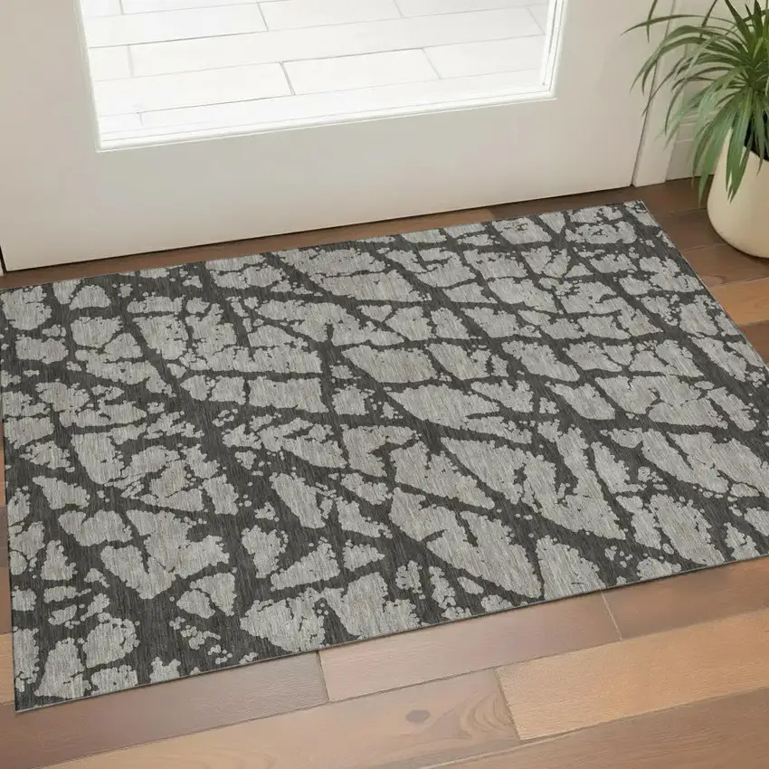 Gray And Charcoal Abstract Washable Area Rug With UV Protection Photo 1