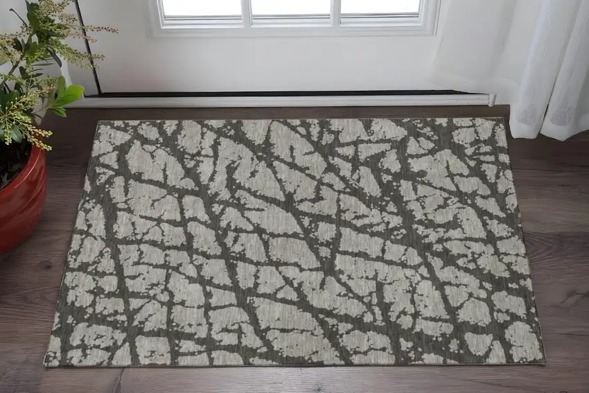 Gray And Charcoal Abstract Washable Area Rug With UV Protection Photo 2