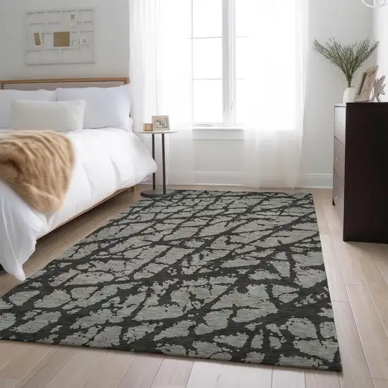 Gray And Charcoal Abstract Washable Area Rug With UV Protection Photo 5