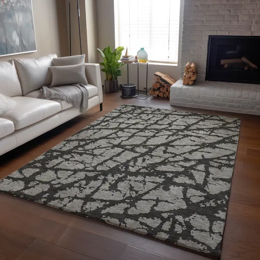Gray And Charcoal Abstract Washable Area Rug With UV Protection Photo 6