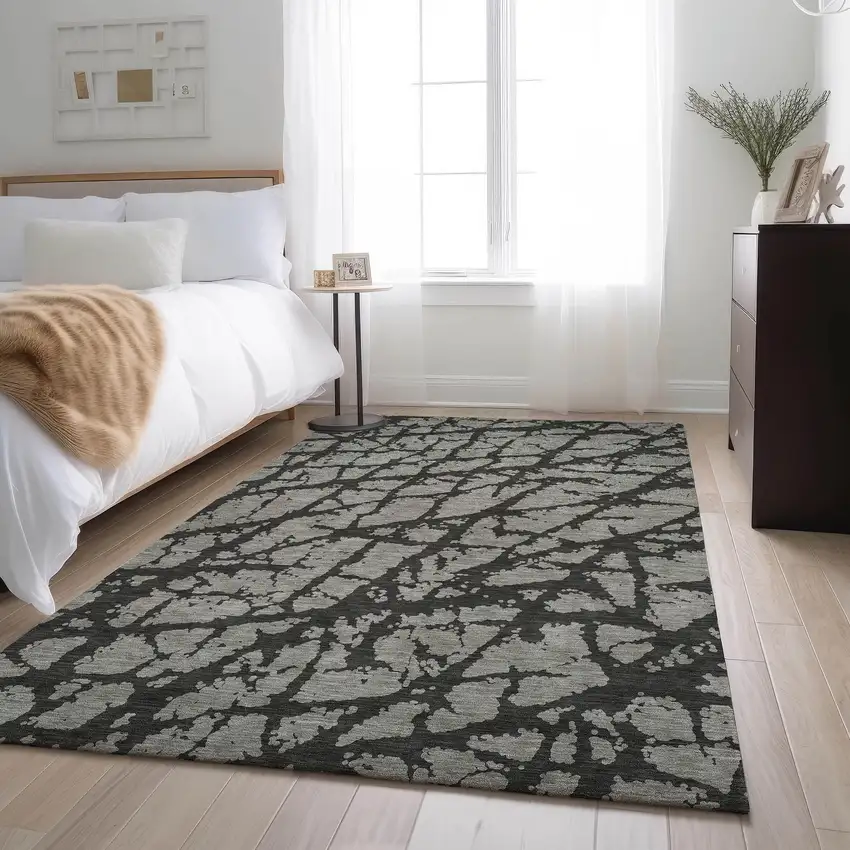 Gray And Charcoal Abstract Washable Area Rug With UV Protection Photo 5