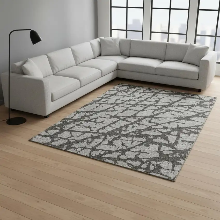 Gray And Charcoal Abstract Washable Area Rug With UV Protection Photo 1