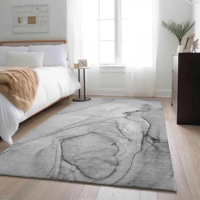 Gray And Charcoal Abstract Washable Area Rug With UV Protection Photo 6