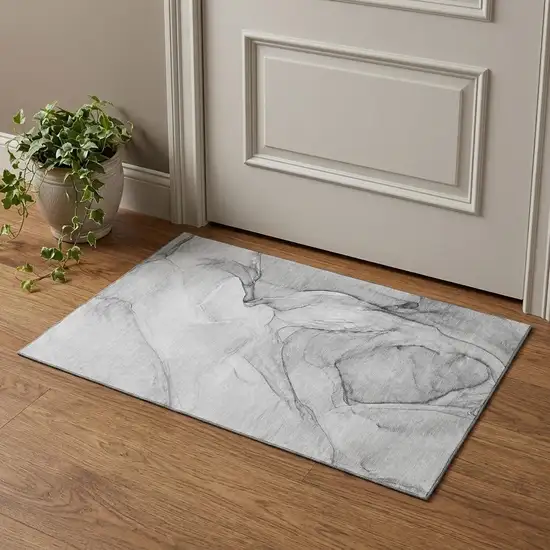 Gray And Charcoal Abstract Washable Area Rug With UV Protection Photo 1