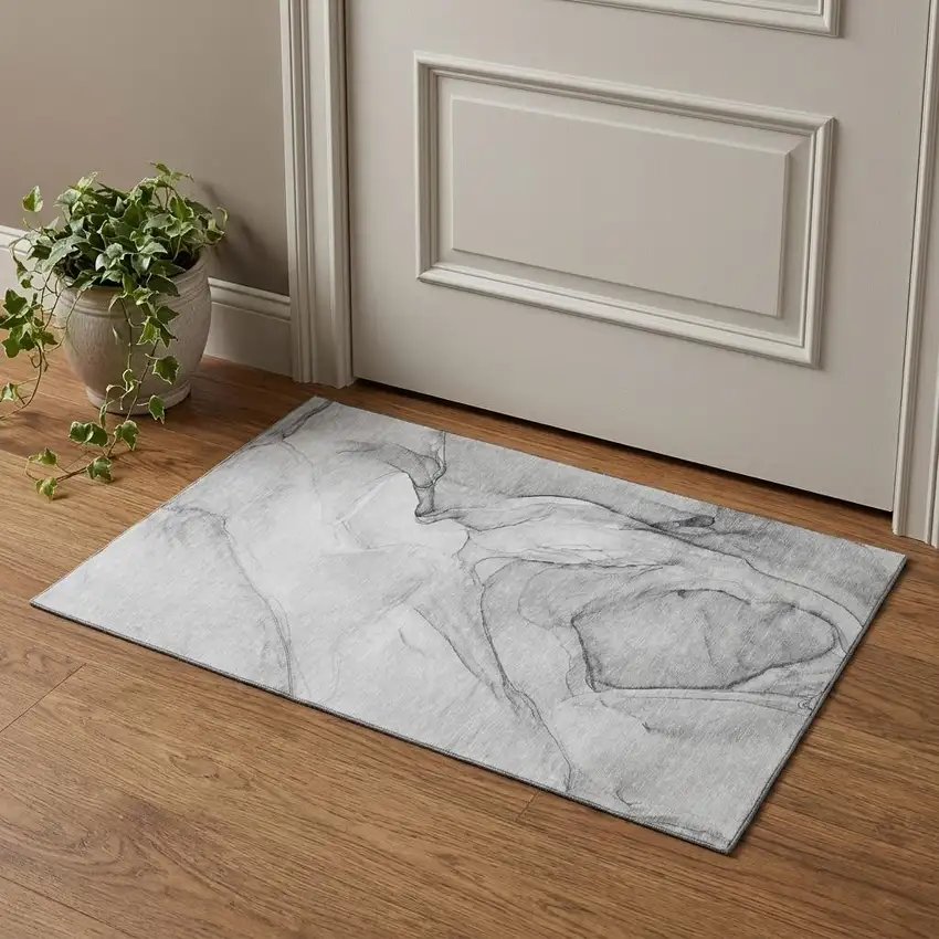 Gray And Charcoal Abstract Washable Area Rug With UV Protection Photo 1