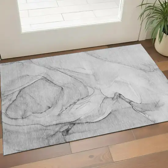Gray And Charcoal Abstract Washable Area Rug With UV Protection Photo 1