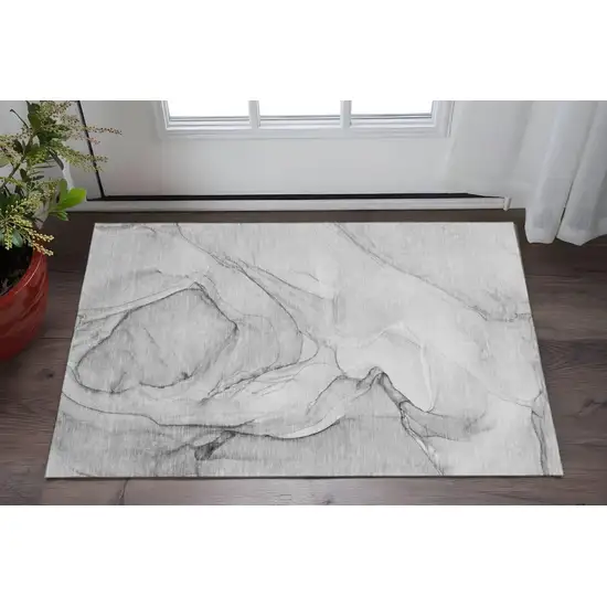 Gray And Charcoal Abstract Washable Area Rug With UV Protection Photo 2