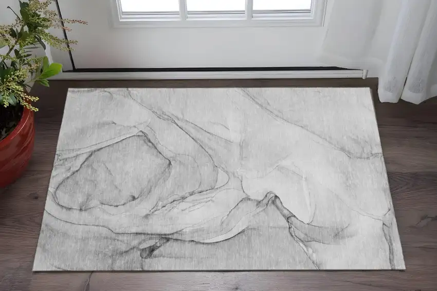 Gray And Charcoal Abstract Washable Area Rug With UV Protection Photo 2