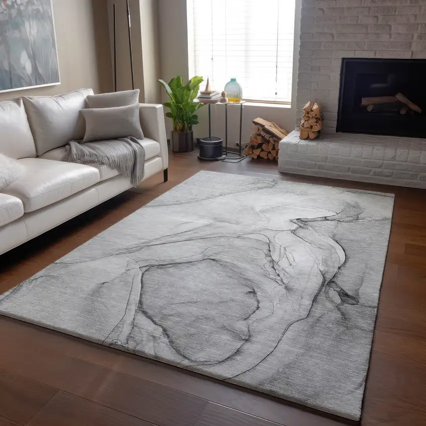 Gray And Charcoal Abstract Washable Area Rug With UV Protection Photo 7