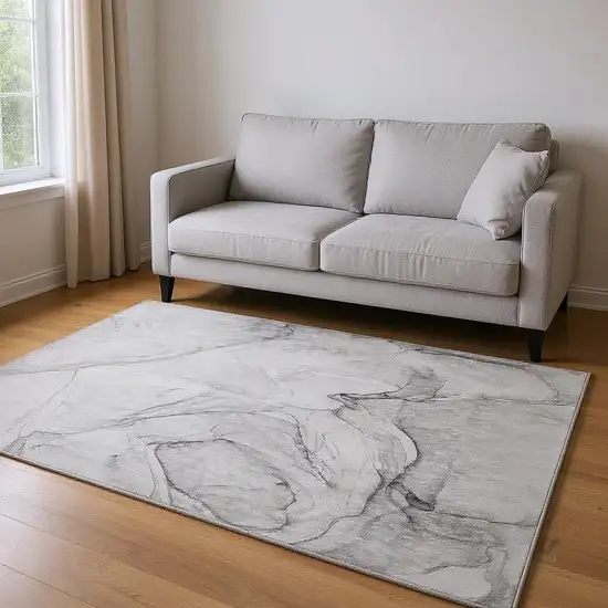 Gray And Charcoal Abstract Washable Area Rug With UV Protection Photo 2