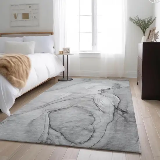 Gray And Charcoal Abstract Washable Area Rug With UV Protection Photo 5