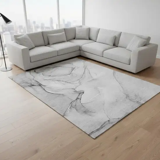Gray And Charcoal Abstract Washable Area Rug With UV Protection Photo 1