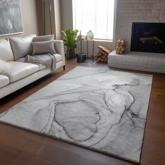 Gray And Charcoal Abstract Washable Area Rug With UV Protection Photo 6