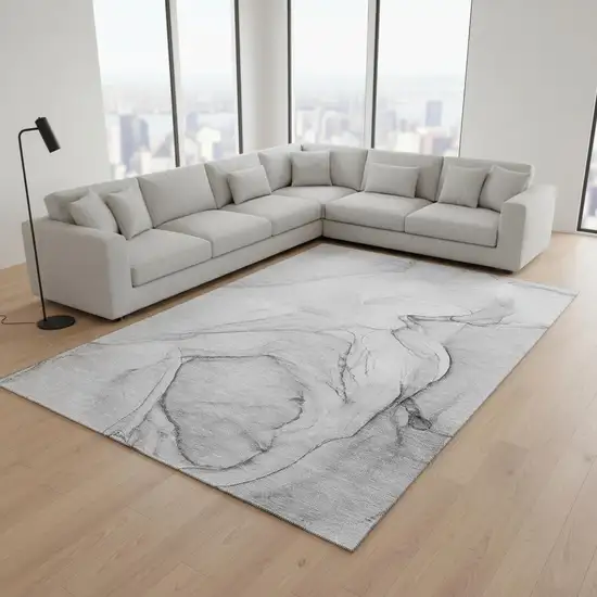 Gray And Charcoal Abstract Washable Area Rug With UV Protection Photo 1