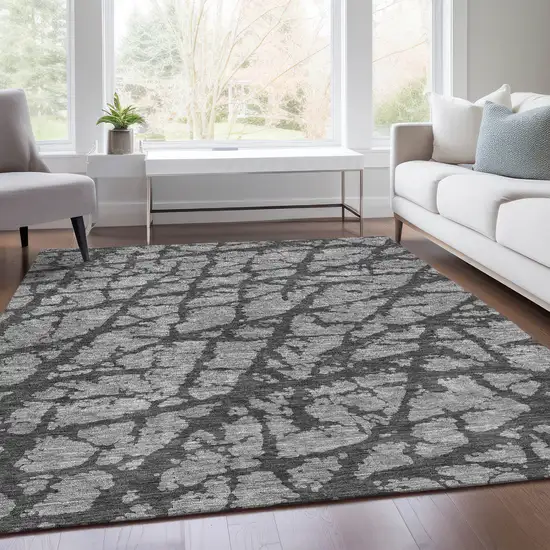 Gray And Charcoal Abstract Washable Area Rug With UV Protection Photo 5