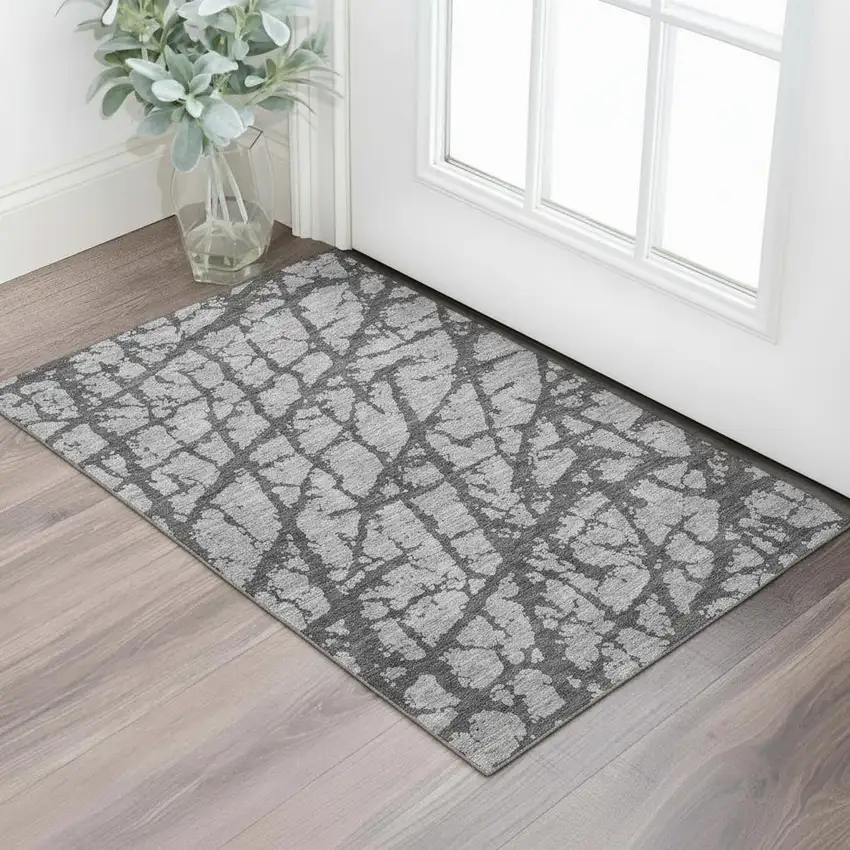 Gray And Charcoal Abstract Washable Area Rug With UV Protection Photo 2