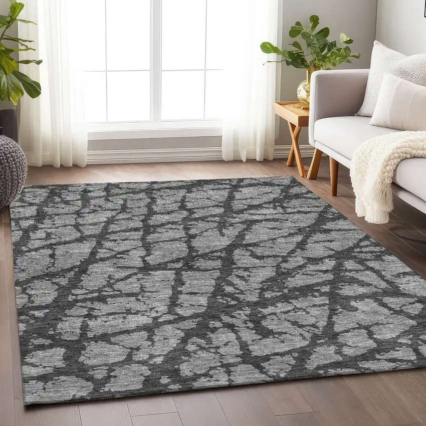 Gray And Charcoal Abstract Washable Area Rug With UV Protection Photo 3