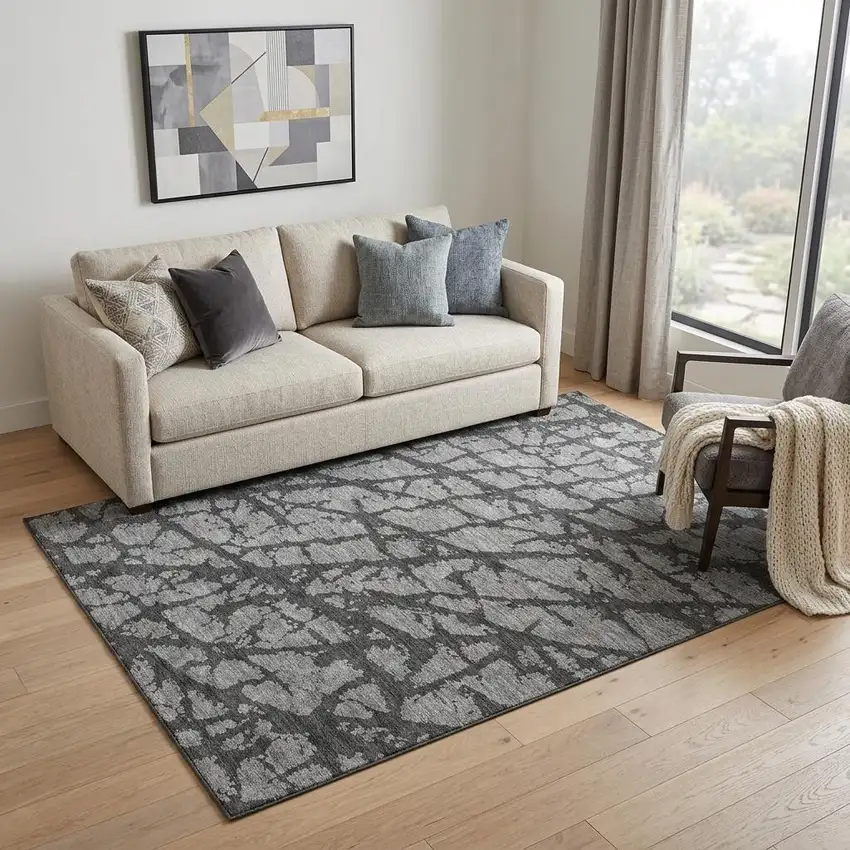 Gray And Charcoal Abstract Washable Area Rug With UV Protection Photo 1