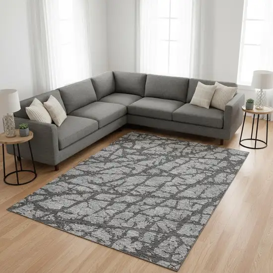 Gray And Charcoal Abstract Washable Area Rug With UV Protection Photo 2