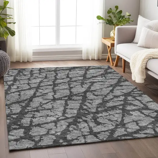 Gray And Charcoal Abstract Washable Area Rug With UV Protection Photo 4