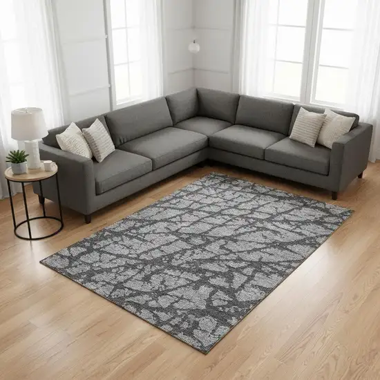 Gray And Charcoal Abstract Washable Area Rug With UV Protection Photo 2