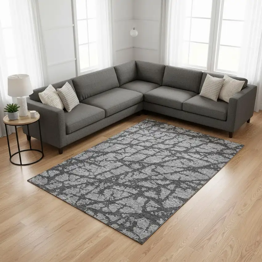 Gray And Charcoal Abstract Washable Area Rug With UV Protection Photo 2