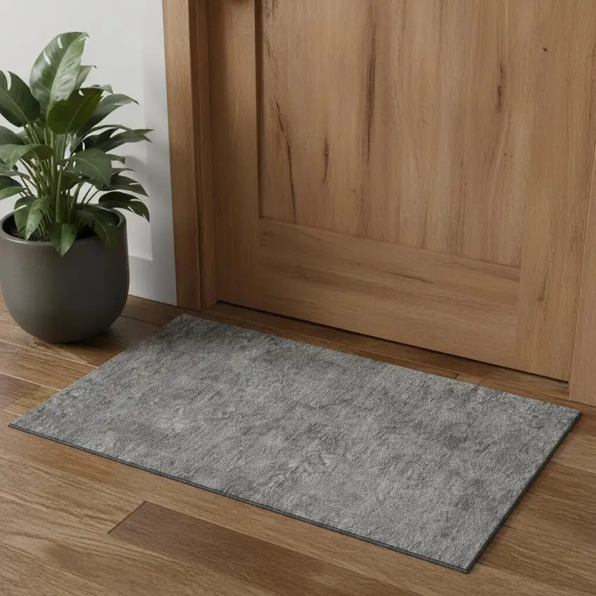 Gray And Charcoal Abstract Washable Area Rug With UV Protection Photo 1