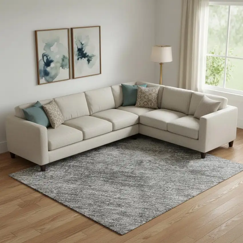 Gray And Charcoal Abstract Washable Area Rug With UV Protection Photo 2