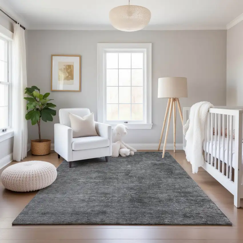 Gray And Charcoal Abstract Washable Area Rug With UV Protection Photo 5