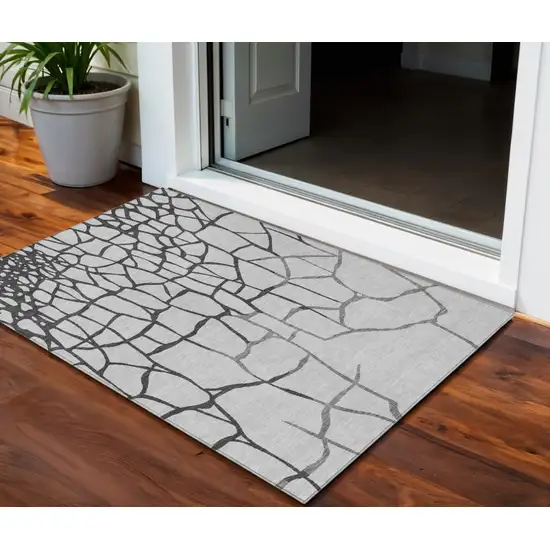 Gray And Charcoal Abstract Washable Indoor Outdoor Area Rug Photo 1