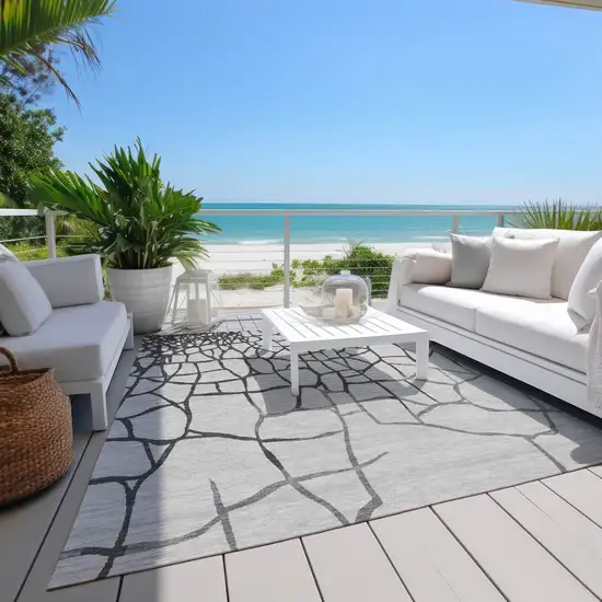 Gray And Charcoal Abstract Washable Indoor Outdoor Area Rug Photo 9