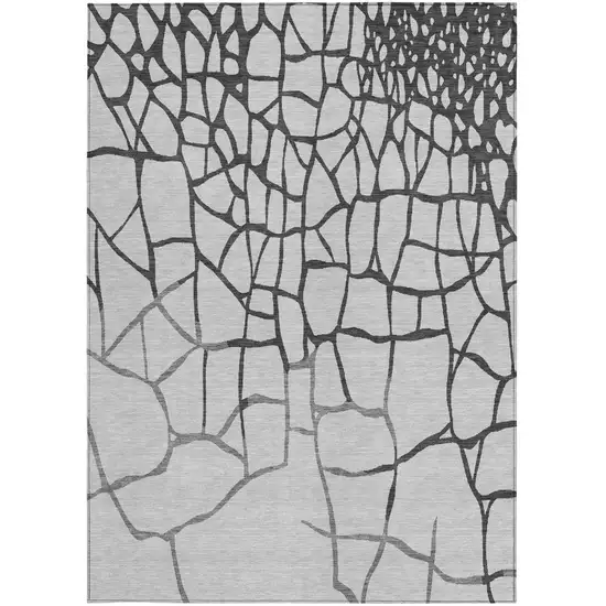 Gray And Charcoal Abstract Washable Indoor Outdoor Area Rug Photo 5
