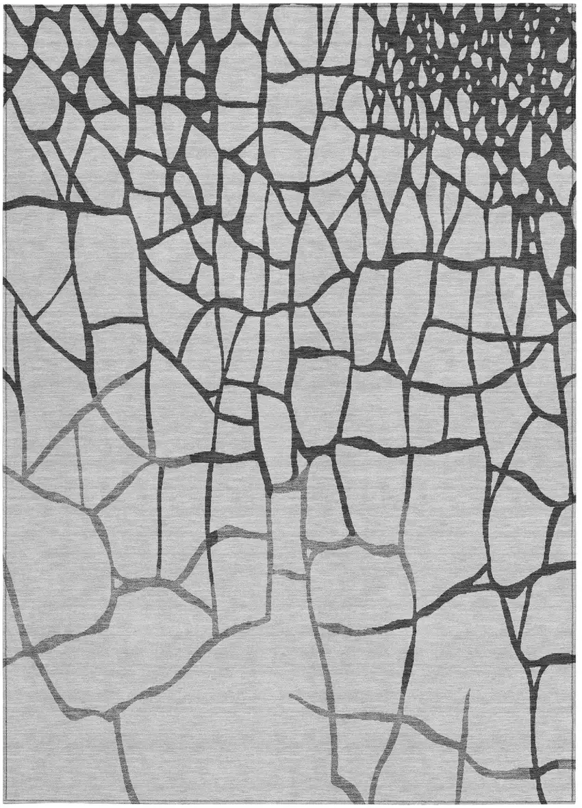 Gray And Charcoal Abstract Washable Indoor Outdoor Area Rug Photo 5