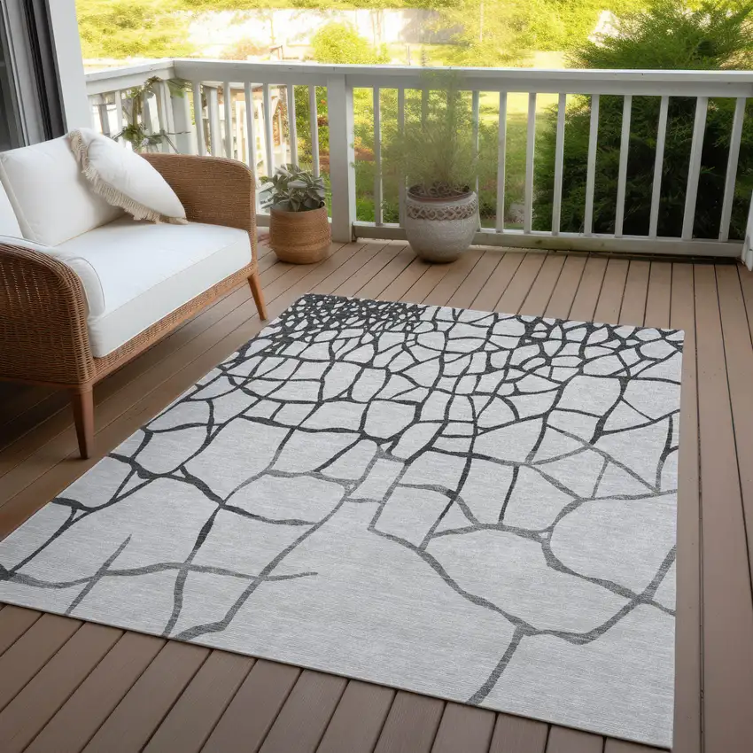Gray And Charcoal Abstract Washable Indoor Outdoor Area Rug Photo 6