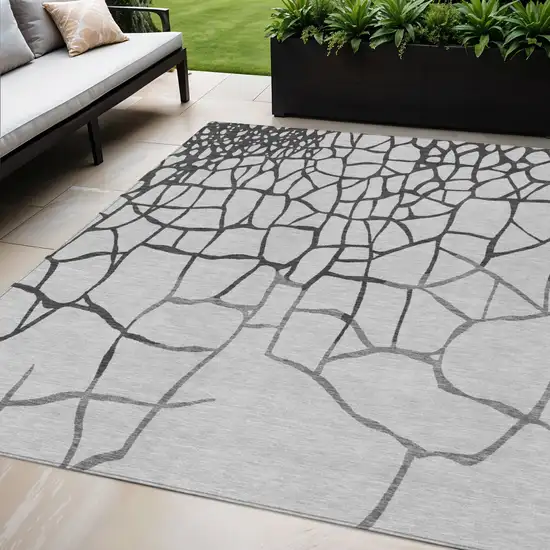 Gray And Charcoal Abstract Washable Indoor Outdoor Area Rug Photo 1