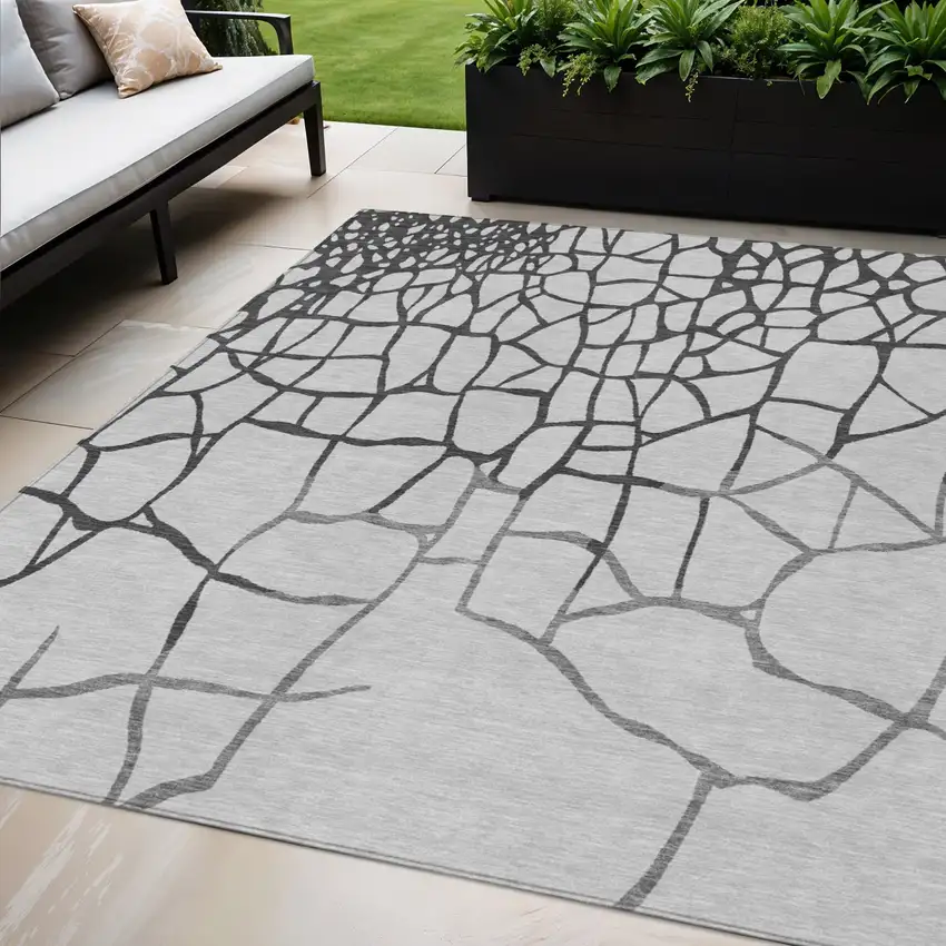 Gray And Charcoal Abstract Washable Indoor Outdoor Area Rug Photo 1