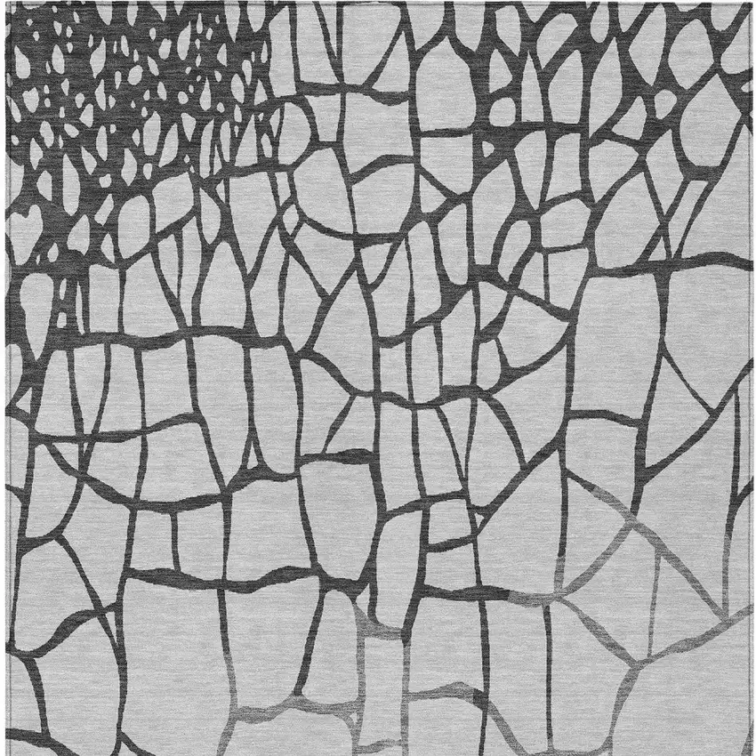 Gray And Charcoal Abstract Washable Indoor Outdoor Area Rug Photo 6