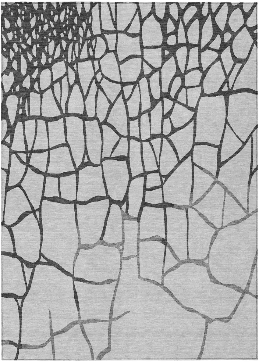 Gray And Charcoal Abstract Washable Indoor Outdoor Area Rug Photo 2