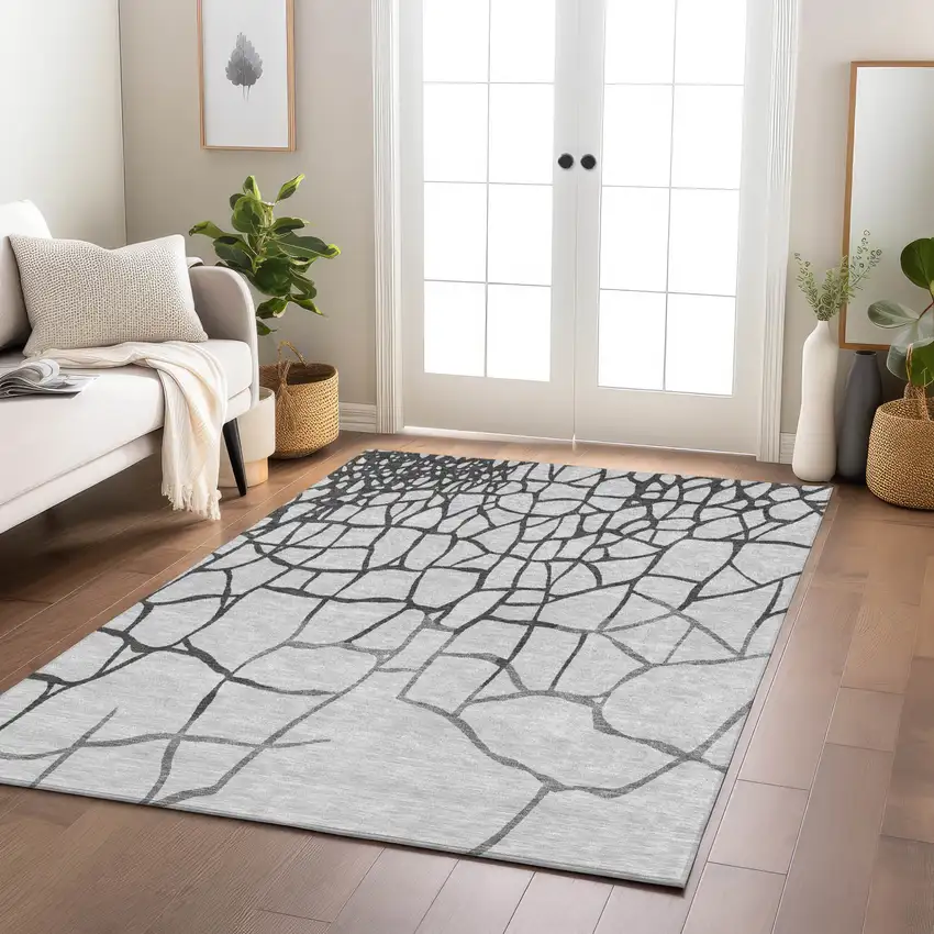 Gray And Charcoal Abstract Washable Indoor Outdoor Area Rug Photo 9