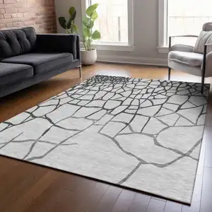 Photo of Gray And Charcoal Abstract Washable Indoor Outdoor Area Rug