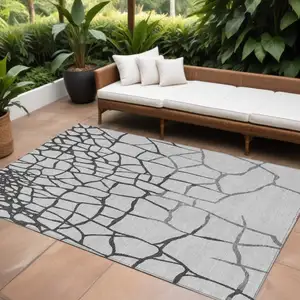 Photo of Gray And Charcoal Abstract Washable Indoor Outdoor Area Rug