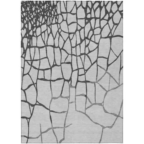 Gray And Charcoal Abstract Washable Indoor Outdoor Area Rug Photo 2