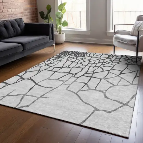 Gray And Charcoal Abstract Washable Indoor Outdoor Area Rug Photo 8