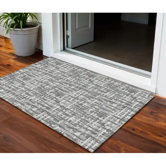 Gray And Charcoal Abstract Washable Indoor Outdoor Area Rug Photo 1