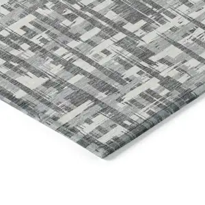 Photo of Gray And Charcoal Abstract Washable Indoor Outdoor Area Rug