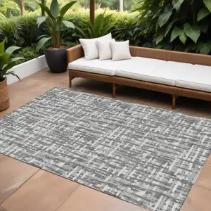 Photo of Gray And Charcoal Abstract Washable Indoor Outdoor Area Rug