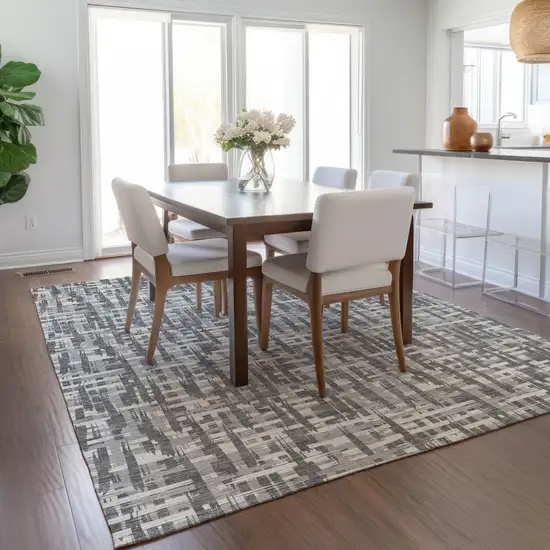 Gray And Charcoal Abstract Washable Indoor Outdoor Area Rug Photo 9