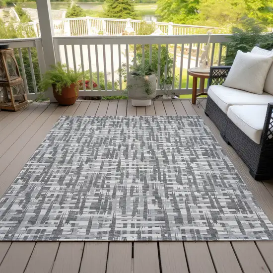 Gray And Charcoal Abstract Washable Indoor Outdoor Area Rug Photo 7