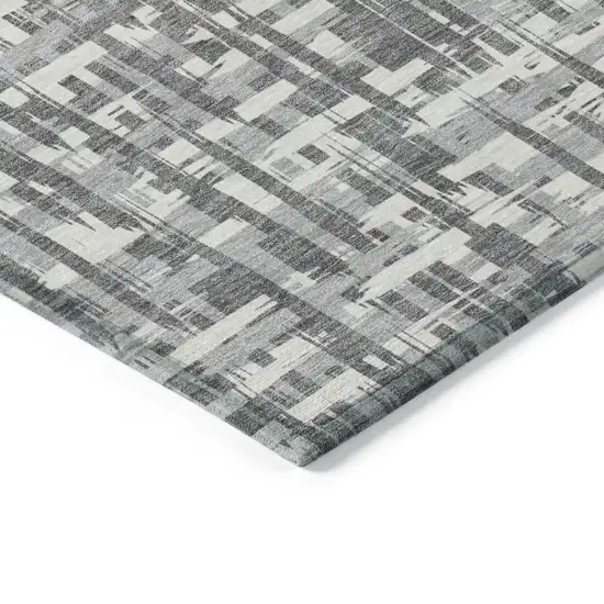 Gray And Charcoal Abstract Washable Indoor Outdoor Area Rug Photo 4