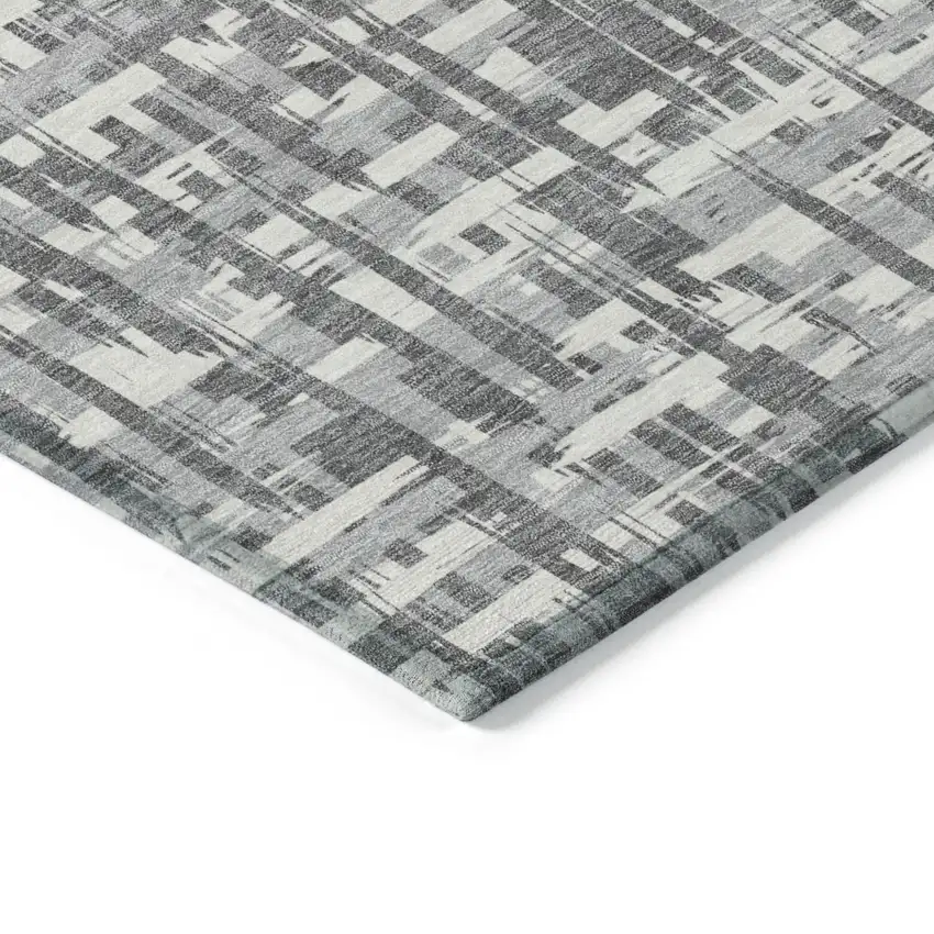 Gray And Charcoal Abstract Washable Indoor Outdoor Area Rug Photo 4